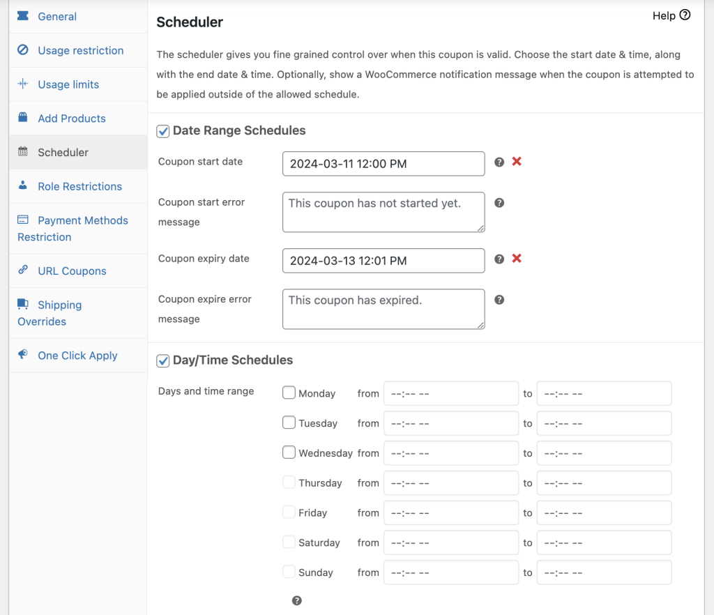 Advanced Coupons' scheduler feature 